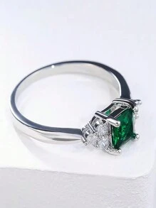 1pc Elegant Emerald Green Zirconia Ring, Fashionable & Personalized Design For Engagement Or Wedding