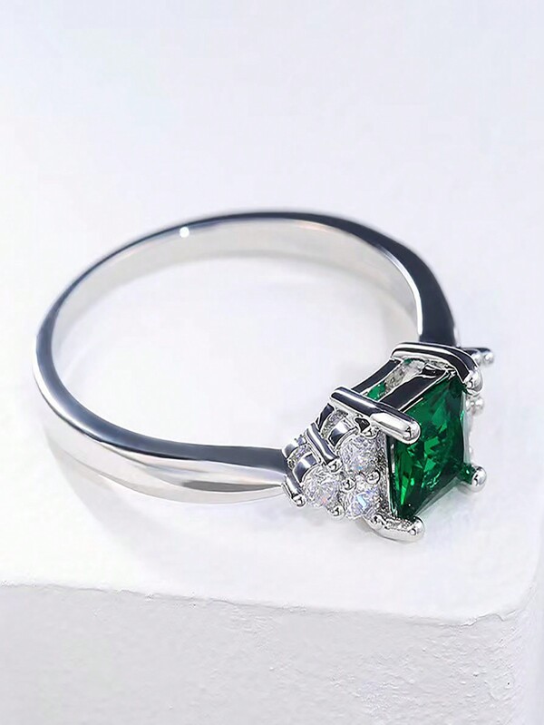 1pc Elegant Emerald Green Zirconia Ring, Fashionable & Personalized Design For Engagement Or Wedding