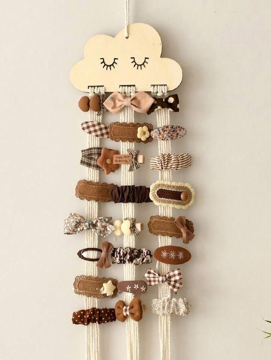 1pc Wooden Cloud Shaped Hair Accessories Storage Clip Organizer Hanger For Jewelry Hair Clips Makeup Organizer - Beige - View 1