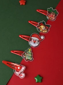 5入組女士亮片流動聖誕髮夾