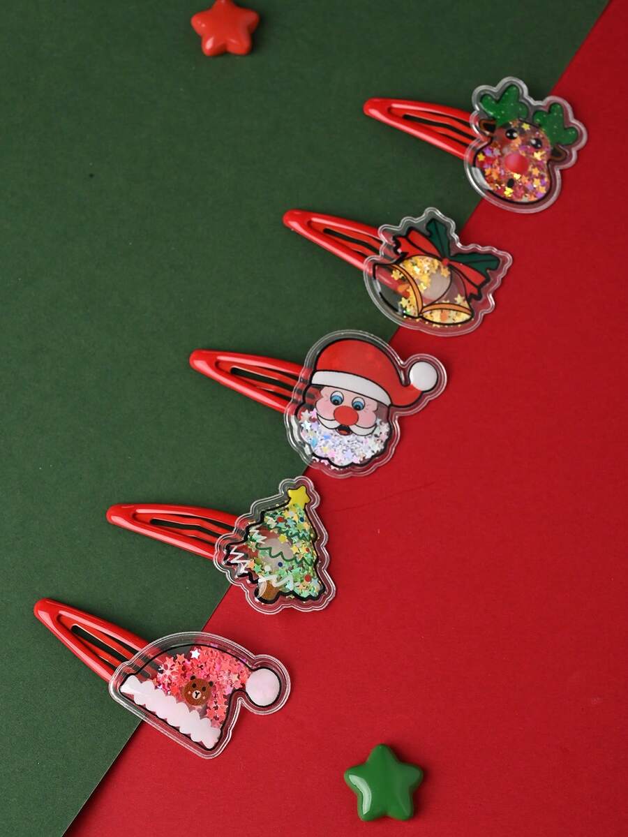 5入組女士亮片流動聖誕髮夾