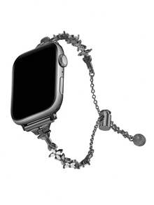 Clover-shaped Rhinestone Inlaid Bracelet Compatible With Apple Watch Band, Women's Watchband - Black - View 1