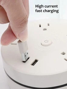 1入組多功能旋轉插座帶usb插口電源條,有線圓形插座插頭可應用於多種用途 - 白色 - 查看 5