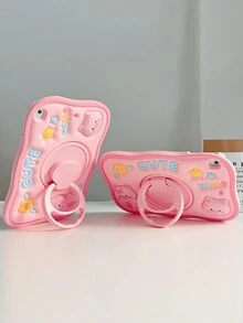 360度旋轉3d卡通豬紋理防震矽膠平板電腦套 - 粉色 - 查看 2