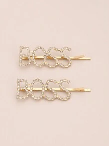 2 Miếng Của phụ nữ Kẹp tóc Với Pha lê & Trang trí chữ cái - Vàng - Xem 1
