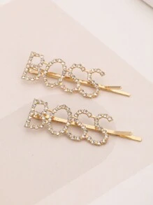 2 Miếng Của phụ nữ Kẹp tóc Với Pha lê & Trang trí chữ cái - Vàng - Xem 3