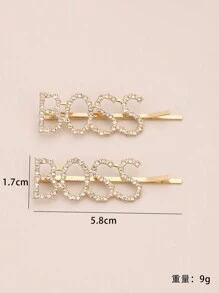 2 Miếng Của phụ nữ Kẹp tóc Với Pha lê & Trang trí chữ cái - Vàng - Xem 6