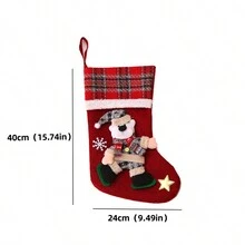 1 件大格紋聖誕娃娃襪子禮物袋糖果袋懸掛裝飾和禮物,聖誕節