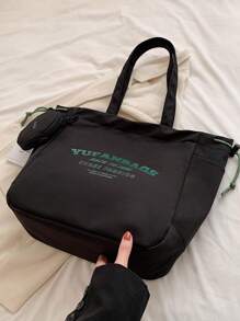 2入組時尚簡約大容量手提包/手提袋/肩包,附錢包,黑色奢華設計師女用帆布肩袋,購物袋,學生書袋,布手提袋,大手提包適用於女孩,錢包送回學校,教師禮物,感謝禮物,欣賞禮物,字母刻印禮物袋,可重複使用的學生導師袋,媽媽理想的新娘婚禮伴娘禮物