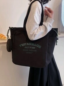 2入組時尚簡約大容量手提包/手提袋/肩包,附錢包,黑色奢華設計師女用帆布肩袋,購物袋,學生書袋,布手提袋,大手提包適用於女孩,錢包送回學校,教師禮物,感謝禮物,欣賞禮物,字母刻印禮物袋,可重複使用的學生導師袋,媽媽理想的新娘婚禮伴娘禮物