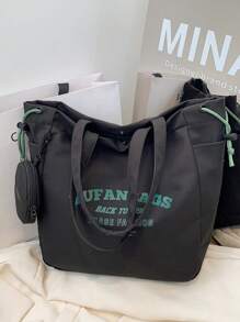 2入組時尚簡約大容量手提包/手提袋/肩包,附錢包,黑色奢華設計師女用帆布肩袋,購物袋,學生書袋,布手提袋,大手提包適用於女孩,錢包送回學校,教師禮物,感謝禮物,欣賞禮物,字母刻印禮物袋,可重複使用的學生導師袋,媽媽理想的新娘婚禮伴娘禮物