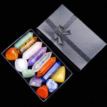 14pcs Pointed Quartz Crystal,Chakra Healing Stones And Crystals Set,Hexagon Rose Quartz Gems For Meditation Bedroom Decor,Unique Gift Box Design - Multicolor - View 3