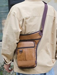 多功能男士PU皮革新款腿袋戶外男士腿袋多功能運動包便攜腰包斜挎包腿包大腿包輕便適合旅行度假PU皮革聖誕禮品適合男士