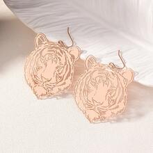 1對歐美風格玫瑰金色虎頭形中空動物耳環,由金屬製成,適合女士日常佩戴