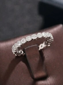 1 件时尚方晶锆石戒指，适合女士婚礼订婚派对珠宝情人节礼物、妈妈、母亲、母亲节、礼物 - 銀色 - 查看 1