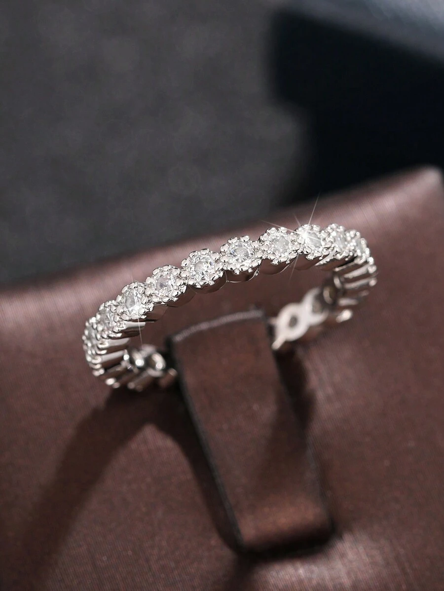 1 件时尚方晶锆石戒指，适合女士婚礼订婚派对珠宝情人节礼物、妈妈、母亲、母亲节、礼物 - 銀色 - 查看 1