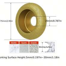 1 Pieza Rueda De Rectificado Vacío Con Diamante Para Columna Romana, Rueda De Perfil De Diamante De 3 Pulgadas Con Altura De Trabajo De 5 Mm A 40 Mm, Para Azulejos De Cerámica, Azulejos Del Diamante, Cuarzo, Mármol, Granito, Piedra Artificial, Cerámica, Con Orificio De 20 Mm - Dorado - Ver 3