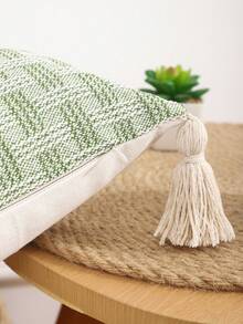 1pc Fringe Geometric Jacquard Pillowcase - Green - View 3