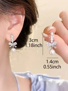 1pair French Style Luxurious Bowknot & Faux Pearl Design Chic Sweet & Elegant Earrings For Women