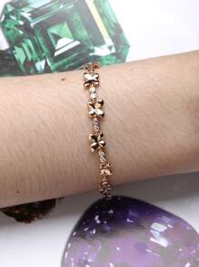 1pc Charming Copper Alloy Rhinestone Decorated Bracelet Suitable For Women Daily Decoration - Champagne - View 1