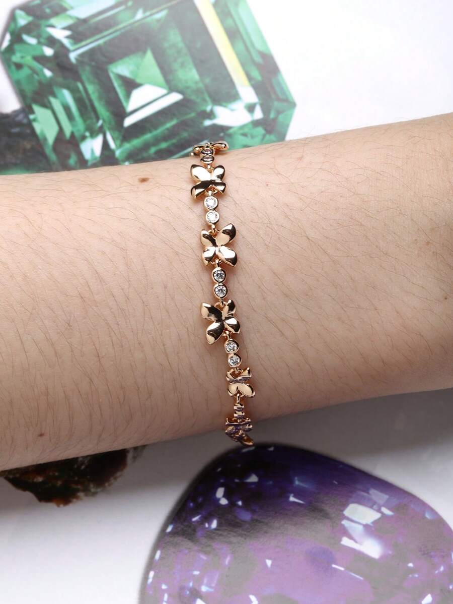 1pc Charming Copper Alloy Rhinestone Decorated Bracelet Suitable For Women Daily Decoration - Champagne - View 1