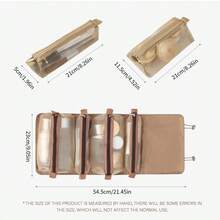 1 件卡其色 4 合 1 化妆包，尼龙时尚风格可拆卸女士网眼化妆包美容师化妆刷口红收纳包旅行包 - 卡其色 - 查看 3