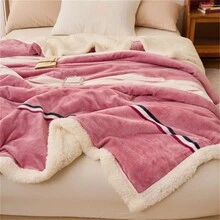 1個加厚雙面法蘭絨毛毯,高克重,暖奶珊瑚絨,網格圖案,適用於臥室,客廳,旅行