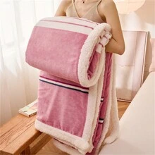 1個加厚雙面法蘭絨毛毯,高克重,暖奶珊瑚絨,網格圖案,適用於臥室,客廳,旅行