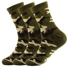 3pairs/Set Men's Camouflage Green Sports Mid-Calf Socks, Fall - Army Green - View 1