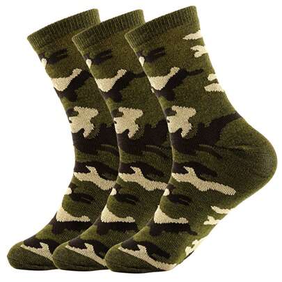 3pairs/Set Men's Camouflage Green Sports Mid-Calf Socks, Fall