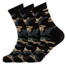 3pairs/Set Men's Camouflage Green Sports Mid-Calf Socks, Fall - Army Green - View 8