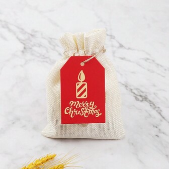 1set(100pcs) Christmas Red Candle Hot Stamping Square Gift Tag Packaging Label