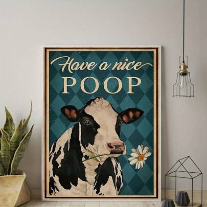 1pc, Modern Canvas Animal HD Prints For Living Room Decor - Have A Nice Poop Cow Wall Art Poster With Biting The Daisies - Funny Pictures For Home Decor No Frame Gifts Birthday Graduation