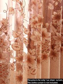1 件單層薄紗窗簾,咖啡色牽牛花圖案,鄉村風半透明聚酯窗簾,適合客廳和臥室裝飾 - 咖啡棕 - 查看 5