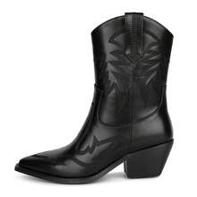 WETKISS Embroidered Cowboy Boots for Women, Ankle Cowgirl Boots with Pointed Toe, Side Zipper and Chunky Heel Design - 黑色 - 查看 3
