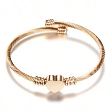 Pulsera De Alambre Ajustable De Acero Inoxidable En Forma De Corazón - Oro rosa - Ver 1