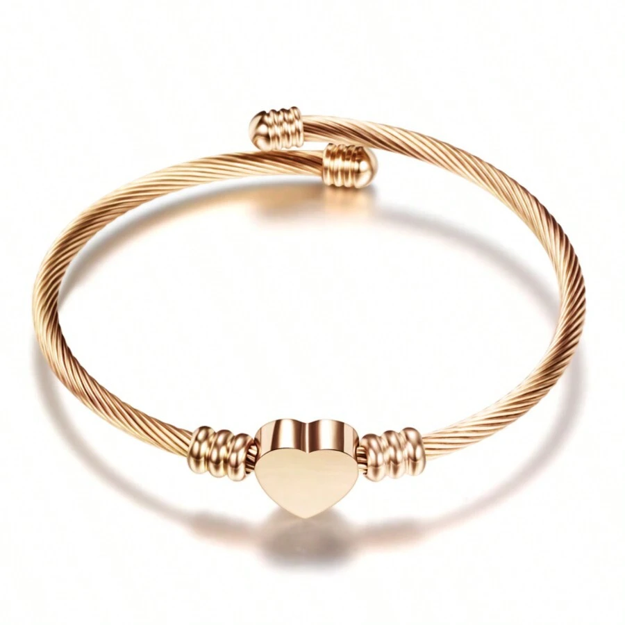Pulsera De Alambre Ajustable De Acero Inoxidable En Forma De Corazón - Oro rosa - Ver 1