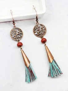 Phong cách Bohemian Tua Hoa tai Với Hoa rỗng & Chi tiết lá , Phong cách phương Tây Dangle Hoa tai Đối với phụ nữ - Nhiều màu - Xem 2