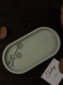 1pc Rose Pattern Oval Tray Cement Mold Leaf Daisy Pattern Pallet Silicone Mold Home Decor Gypsum Epoxy Resin Storage Tray Molds - White - View 3