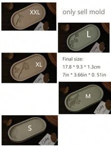 1pc Rose Pattern Oval Tray Cement Mold Leaf Daisy Pattern Pallet Silicone Mold Home Decor Gypsum Epoxy Resin Storage Tray Molds - White - View 4