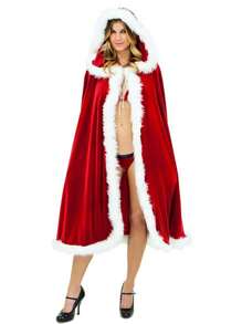 1 Miếng Đỏ  Cưỡi Cape Nhung Người lớn Hóa trang Ông già Noen Áo choàng Trang phục Halloween - Đỏ - Xem 3