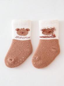 3對嬰兒卡通珊瑚絨加厚地板襪