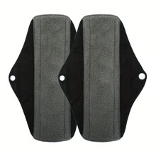 2 piezas de almohadillas menstruales reutilizables de bambú y carbón lavables, larga duración para uso nocturno, suaves y ligeras, con apoyo de vejiga para incontinencia, almohadillas para flujo regular, color negro