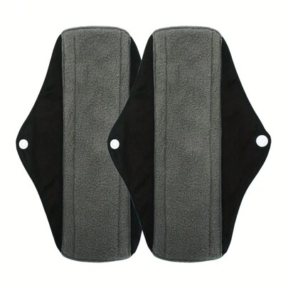 2 件装可洗竹炭卫生巾 夜用长效可重复使用卫生巾 柔软轻便膀胱支撑失禁垫 常规流量垫 黑色