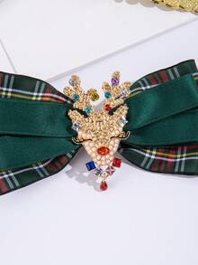1pc Handmade British Plaid Ribbon & Rhinestone & Water Drop Shaped Pendant Christmas Reindeer Decorated Exquisite Brooch - Multicolor - View 3