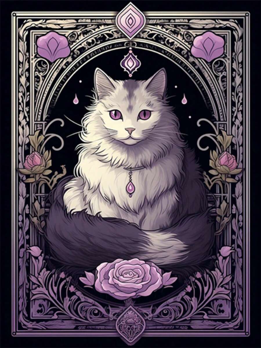 猫的 DIY 钻石画、适合家居装饰的可爱卡通艺术品、适合制作礼物的手工工艺吊坠、十字绣套件、全圆钻石、5D 钻石刺绣