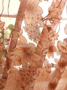 1 件單層薄紗窗簾,咖啡色牽牛花圖案,鄉村風半透明聚酯窗簾,適合客廳和臥室裝飾 - 咖啡棕 - 查看 8