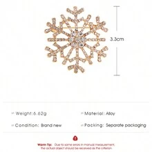 1pc European And American Style Rhinestone Brooch With Flower Shape & Christmas Theme, Fashionable Metal Pin For Clothing Accessory - Gold - View 3