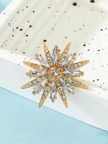 1 pieza Broche de color metálico ocho de punta con diseño de estrella con diamante de imitación brillante adorno para mujeres , fiesta boda regalo - Amarillo Oro - Ver 2