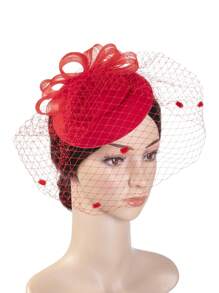 1頂女式花朵手網蕾絲頭飾,茶會、生日、賽馬會、婚禮頭飾,戴比賽馬帽,附頭帶和夾子 - 紅色 - 查看 1